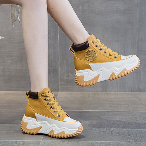 内增高休闲轻便舒适黄色高帮鞋女