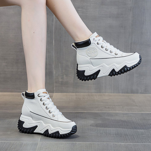 内增高牛皮显瘦休闲小白高帮鞋女