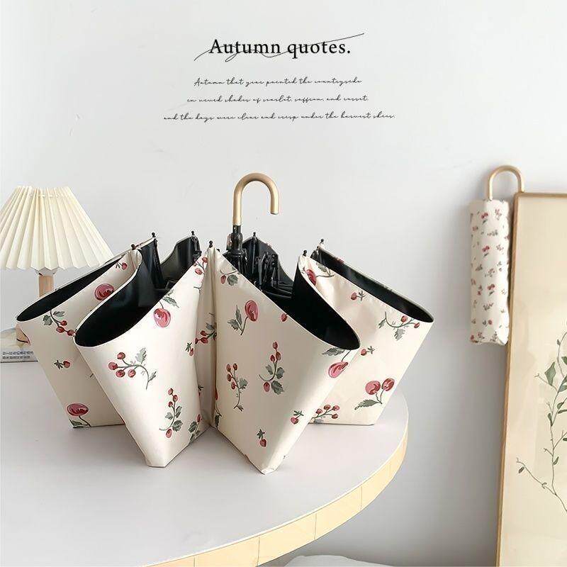 法式弯钩雨伞晴雨两用女手动折叠太阳伞防晒防紫外线黑胶遮阳伞