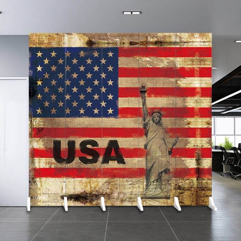 欧式屏风隔断客厅2025新款简约现代直播背景遮挡装饰美国旗可定制