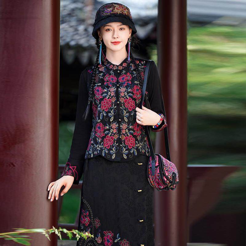 重工刺绣民族风女装马甲缎面提花外套马夹复古新中式外套无袖坎肩