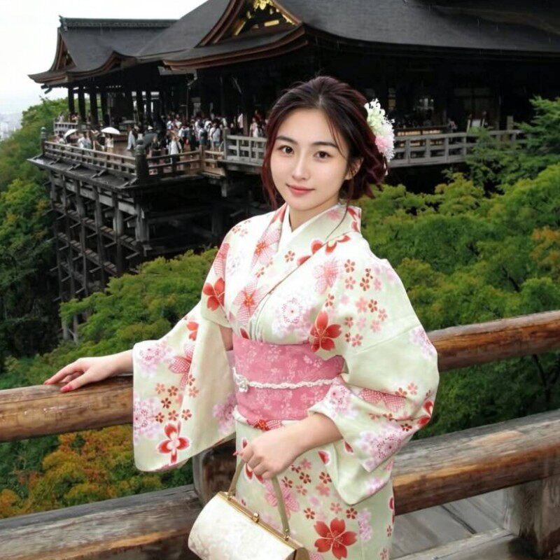 影楼新款日系清新樱花印花和服浴衣少女古风外景写真拍照摄影服装