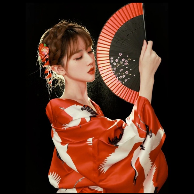 神明少女日式仙鹤摄影和服浴衣