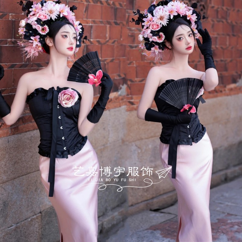 新款泉州浔埔女辣妹新中式簪花礼服裙网红旅拍民族风写真摄影服装