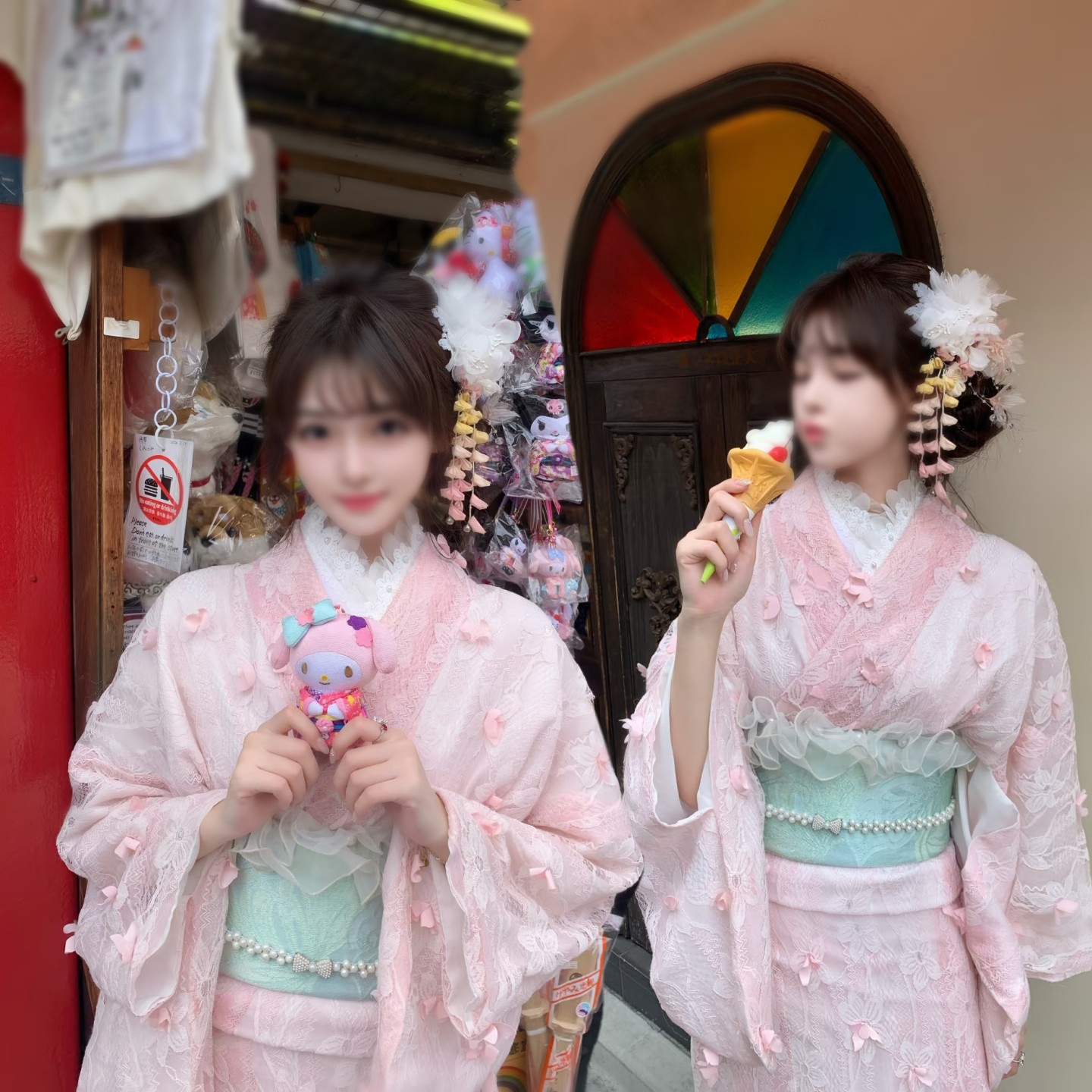 影楼新款改良日式蕾丝樱花和服