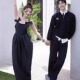 影楼主题礼服赫本风拍照服装 婚纱摄影情侣街拍黑色缎面吊带韩版