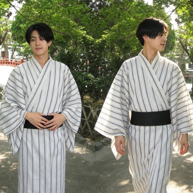 日系男士竖条纹浴衣和服写真
