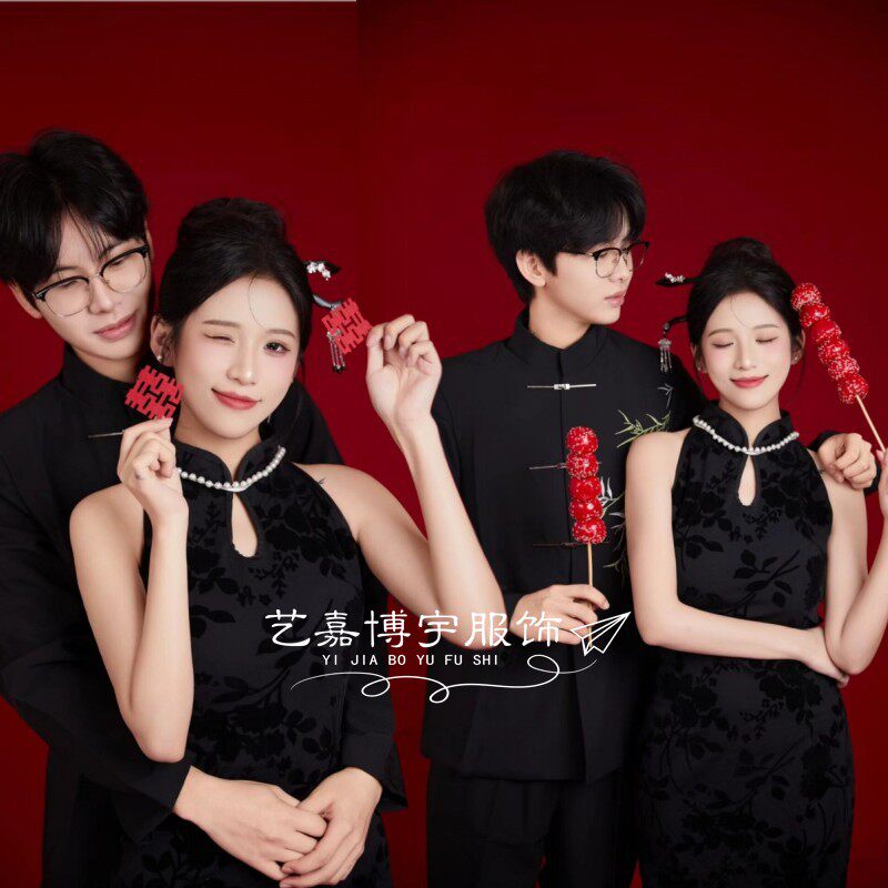 影楼新款情侣拍照主题新年复古新中式旗袍情侣室内艺术照摄影服装