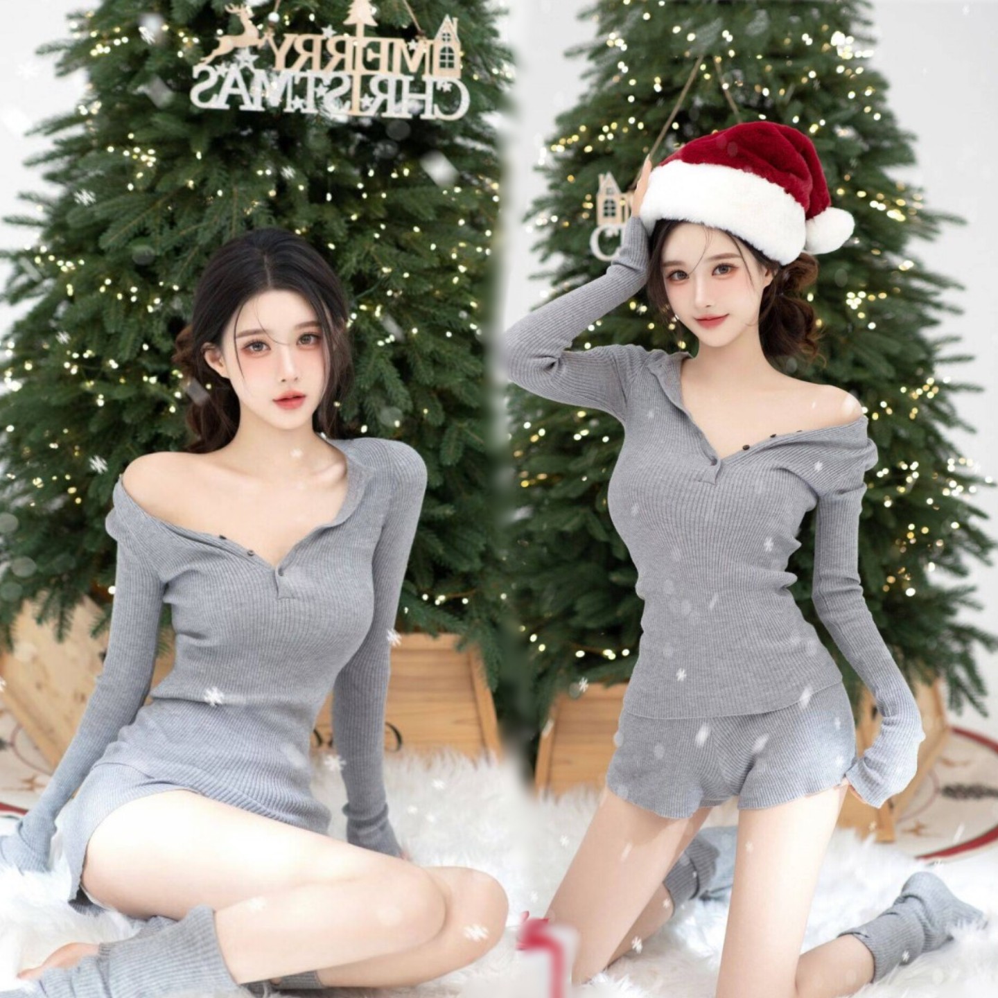 新款影楼写真韩系纯欲慵懒主题摄影灰色肖像简约套装艺术摄影服装