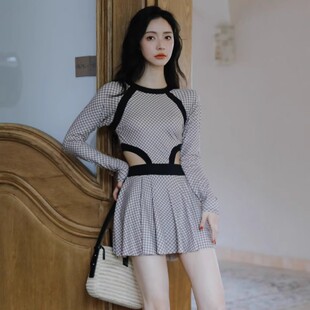 2025新款连体遮肚显瘦裙式两件套长袖防晒海边游泳衣新款泳装女