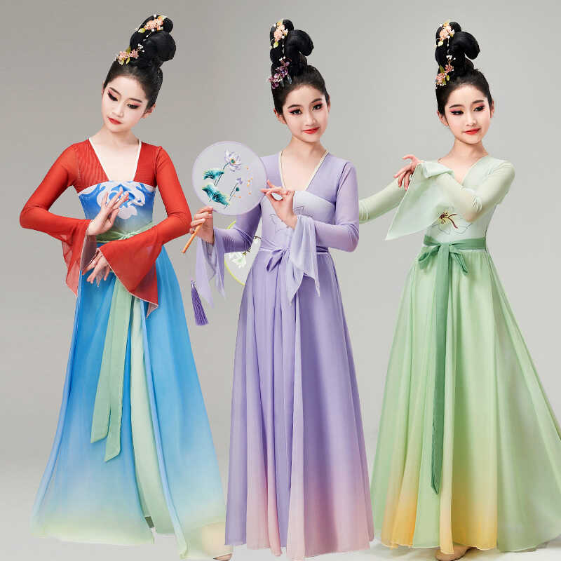 儿童古典舞中国舞身韵练功服女童民族舞扇子舞渐变汉唐古风演出服