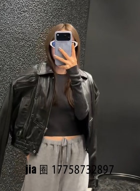 2026新品黑色短款绵羊皮机车外套女 价私