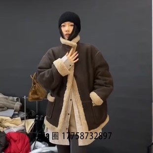 价私问 咖啡色皮毛一体外套女 2025秋冬新品 中长款