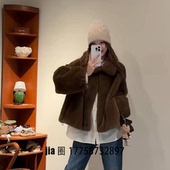 水貂外套女 2026新品 翻领咖啡色短款 价私