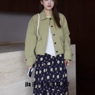 价私 墨绿色风衣夹克外套女 2026早春新品 短款