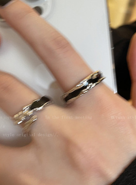 黑色滴釉开口戒指女夏ins小众高级感设计食指戒时尚个性百搭指环