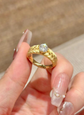 意大利手工拉丝老钱风vintage麦穗中古戒指简约百搭镀18k黄金女戒