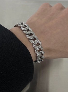 新款简约欧美嘻哈镶钻古巴手链 ins风小众设计冷淡风百搭个性配饰