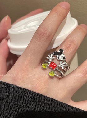 可爱鼠了~卡通老鼠开口戒指女小众设计食指戒ins风时尚个性关节戒