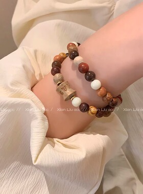 檀木多宝珠手链女2026年新款民族风串珠手饰新中式古风禅意手串男