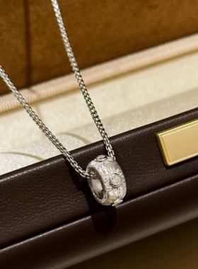 纯银s925布家风拉丝工艺路路通项链镶钻复古设计时尚锁骨链