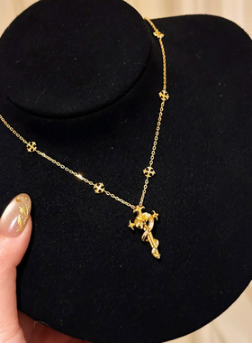 蛇年高级感权杖灵蛇项链鸢尾花十字架轻奢小众冷酷毛衣链戒指套装