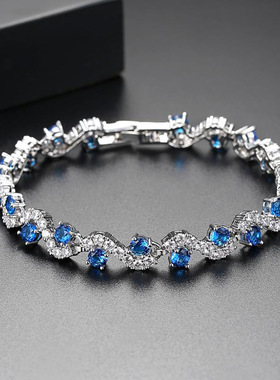 心念手链 铜镶AAA锆石彩色时尚波浪形女款手饰精美S形手链厂家批