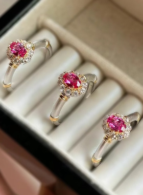 轻奢气质高级感中古风红刚玉戒指小众设计火龙果色鸽子蛋拉丝女戒