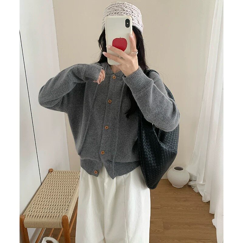 JCMM JANE 1213 ON 羊驼密熊带帽针织开衫5838