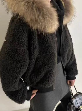 JCMM JANE 0102 TW 貉子毛皮一体宽松加厚外套2735