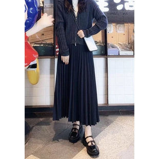 JANE MM春百褶A字百搭中长款 0317 142431 女半身裙腰裙子 JCMM