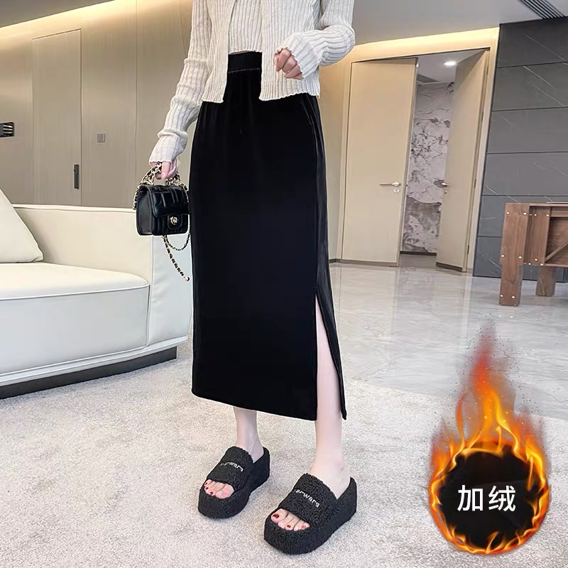 JCMM JANE 1021 ML加厚丝绒开叉半裙21025278