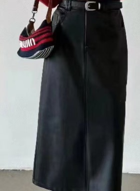 JCMM JANE 1218 AC 设计师款带腰带黑色皮裙3352-9825