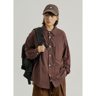 GoodNorth日系复古格子长袖衬衫男女同款休闲慵懒风宽松百搭衬衣