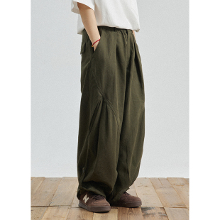 裤 松紧腰宽松休闲裤 男女同款 秋季 子 长裤 GoodNorth军绿色复古工装