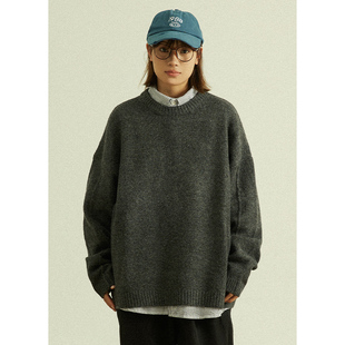GoodNorth男女同款圆领宽松毛衣秋冬日系复古百搭纯色打底针织衫