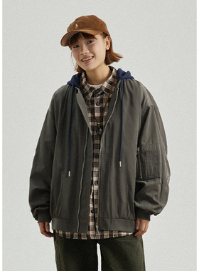 GoodNorth美式复古假两件棒球服外套男女同款中性风宽松连帽夹克