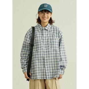 GoodNorth春季新款日系小清新宽松格子衬衫男女同款长袖衬衣外套