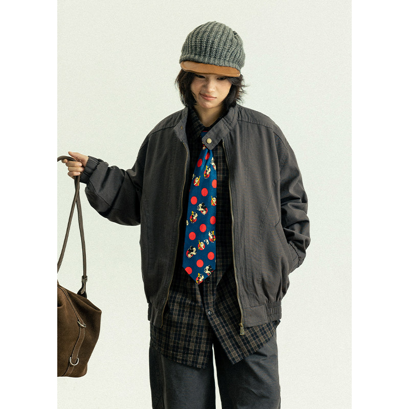 GoodNorth春季复古立领外套男女同款中性风宽松短款休闲拉链夹克,女装/女士精品,短外套,淘宝优惠券,粉丝福利购,淘宝优惠卷