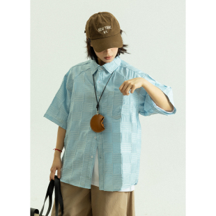 中性风宽松衬衣 男女同款 GoodNorth日系复古暗肌理感流苏短袖 衬衫