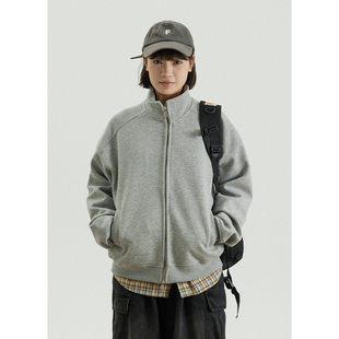 GoodNorth日系复古纯色立领外套男女同款宽松中性风休闲拉链卫衣