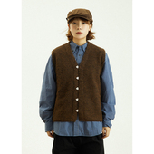 GoodNorth秋冬复古V领针织马甲外套男女同款 宽松无袖 叠穿坎肩背心