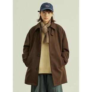 GoodNorth日系简约纯色中长款毛呢大衣男女同款宽松秋冬呢子外套