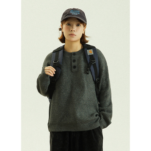 GoodNorth秋冬季纽扣亨利领毛衣男女同款宽松简约打底上衣针织衫