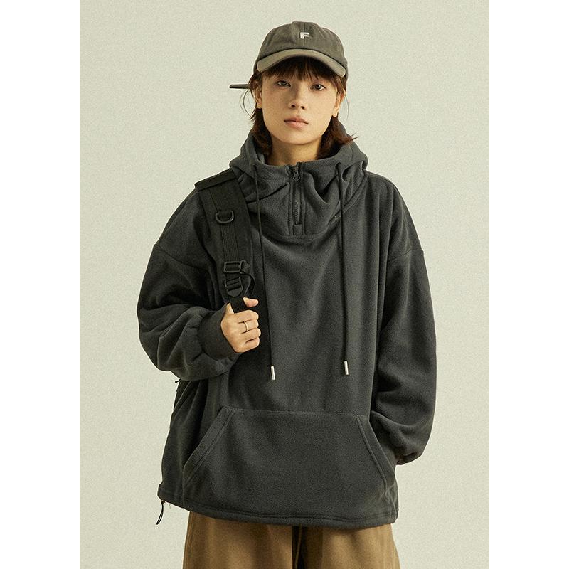 日系复古摇粒绒连帽卫衣