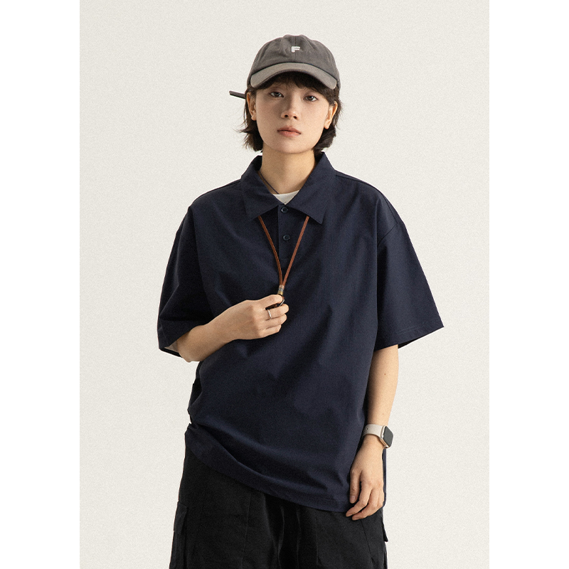 GoodNorth日系复古纯色短袖POLO