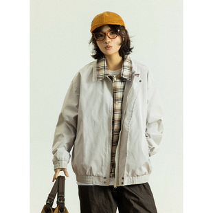 GoodNorth日系复古假两件格子翻领外套男女款春秋中性风休闲夹克