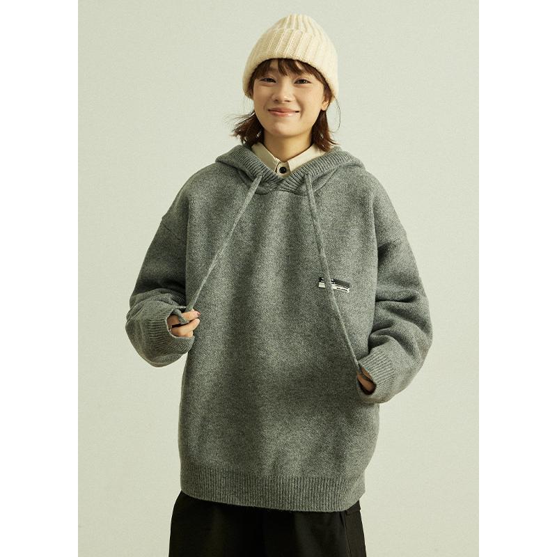 GoodNorth日系复古连帽宽松套头加厚毛衣男女中性风宽松针织帽衫