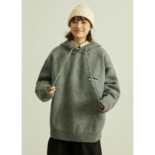 GoodNorth日系复古连帽宽松套头加厚毛衣男女中性风宽松针织帽衫