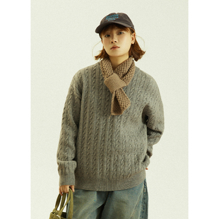 GoodNorth秋冬复古麻花毛衣男女同款慵懒宽松打底针织衫套头上衣